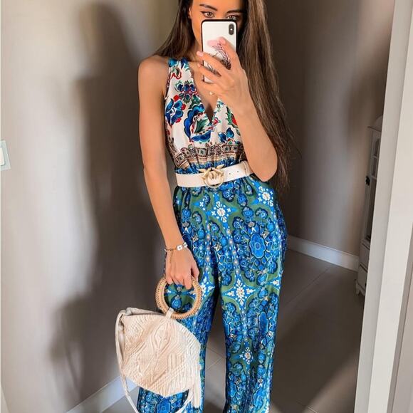 ZARA Floral Print belted jumpsuit - Picture 3 of 10